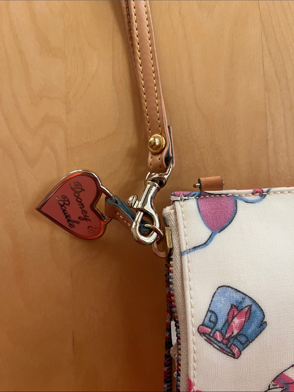 Dooney & Bourke Cream Wallet with Pink and Blue Motif and Heart Charm - Picture 3 of 11